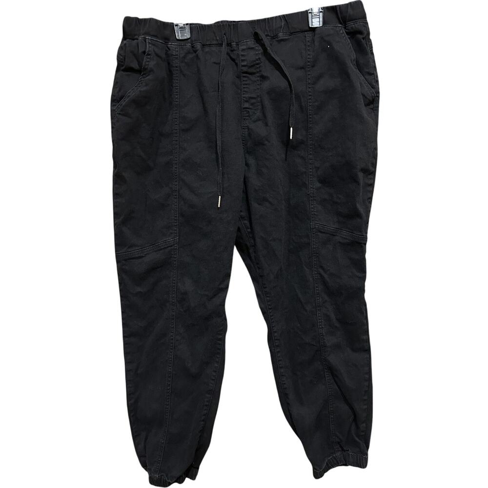 City Chic Pants Plus 20 Black Elastic Waist Jogger Drawstring Cotton Loounge